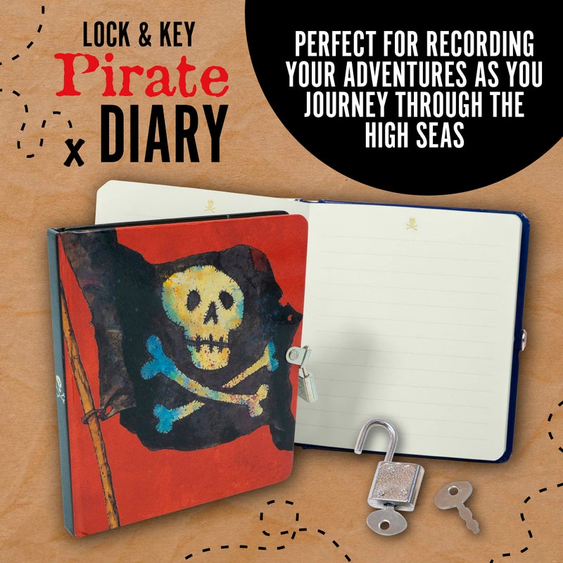 Peaceable Kingdom Pirates 6.25" Lock and Key, Lined Page Diary for Kids - Image 2